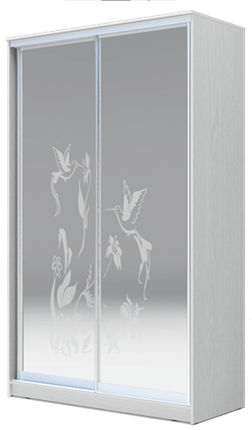 Шкаф 2-х дверный 2400х1362х420 два зеркала, "Колибри" ХИТ 24-4-14-66-03 Белая шагрень в Южно-Сахалинске - изображение