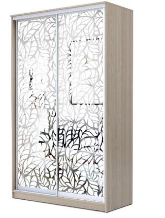 Шкаф 2-х дверный 2300х1362х620 два зеркала, "Листья" ХИТ 23-14-66-17 Ясень шимо светлый в Южно-Сахалинске - изображение