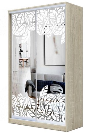 Шкаф 2-х дверный 2300х1200х620 два зеркала, "Лист малый" ХИТ 23-12-66-18 Дуб Сонома в Южно-Сахалинске - изображение