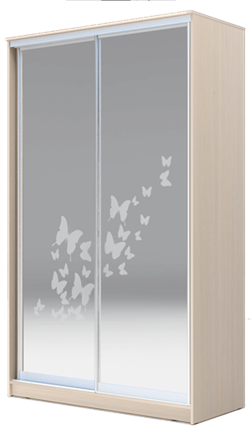 Шкаф 2-х створчатый 2300х1500х420 два зеркала, "Бабочки" ХИТ 23-4-15-66-05 Ясень Дуб Млечный в Южно-Сахалинске - изображение