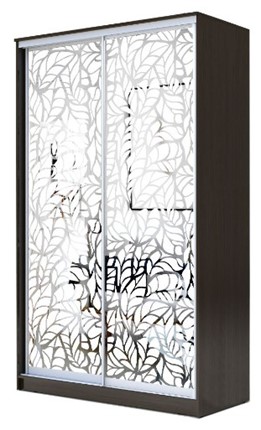 Шкаф 2200х1500х420 два зеркала, "Листья" ХИТ 22-4-15-66-17 Венге в Южно-Сахалинске - изображение