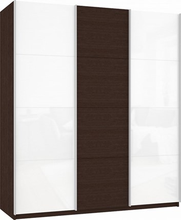Шкаф 3-х створчатый Прайм (Белое стекло/ДСП/Белое стекло) 2100x570x2300, венге в Южно-Сахалинске - изображение