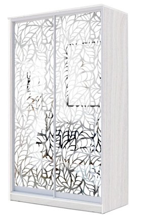 Шкаф-купе 2-х створчатый 2200х1200х620 два зеркала, "Листья" ХИТ 22-12-66-17 Ясень анкор светлый в Южно-Сахалинске - изображение