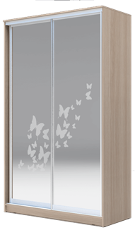 Шкаф 2-х створчатый 2400х1682х420 два зеркала, "Бабочки" ХИТ 24-4-17-66-05 Ясень Шимо Светлый в Южно-Сахалинске - изображение