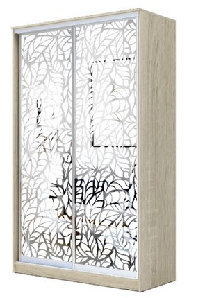 Шкаф-купе 2300х1500х620 два зеркала, "Листья" ХИТ 23-15-66-17 Дуб Сонома в Южно-Сахалинске - изображение