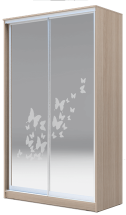 Шкаф 2-х дверный 2400х1362х620 два зеркала, "Бабочки" ХИТ 24-14-66-05 Ясень Шимо Светлый в Южно-Сахалинске - изображение