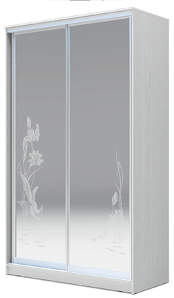 Шкаф 2-х дверный 2400х1500х420 два зеркала, "Цапли" ХИТ 24-4-15-66-01 Белая шагрень в Южно-Сахалинске - изображение