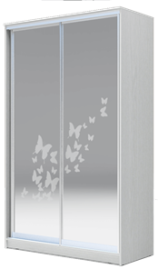 Шкаф 2-х дверный 2200х1682х620 два зеркала, "Бабочки" ХИТ 22-17-66-05 Белая шагрень в Южно-Сахалинске