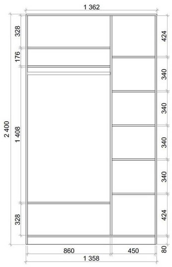 Шкаф 2400х1362х620 с двумя зеркалами ХИТ 24-14-55 Белая шагрень в Южно-Сахалинске - изображение 2