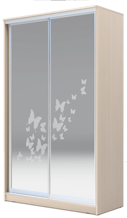 Шкаф 2-х створчатый 2200х1682х420 два зеркала, "Бабочки" ХИТ 22-4-17-66-05 Ясень Дуб Млечный в Южно-Сахалинске - изображение