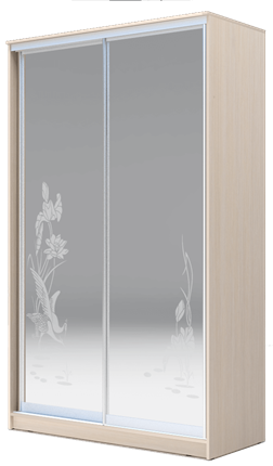 Шкаф 2-х дверный 2200х1200х420 два зеркала, "Цапли" ХИТ 22-4-12-66-01 Ясень Дуб Млечный в Южно-Сахалинске - изображение
