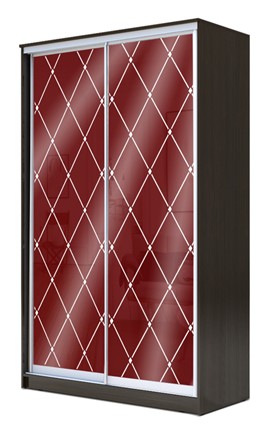 Шкаф 2-х дверный 2200х1200х420 с цветным стеклом и пескоструйным рисунком ХИТ 22-4-12/2-33 Бургунд 312, ромб большой, Венге в Южно-Сахалинске - изображение