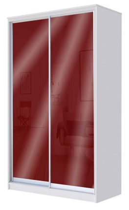 Шкаф-купе 2200х1362х420 с цветным стеклом ХИТ 22-4-14-22 Бургунд 312, Белый в Южно-Сахалинске - изображение