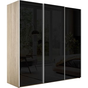 Шкаф 3-х дверный Эста, 12 черных стекол, 2400x660x2200, дуб бардолино в Южно-Сахалинске