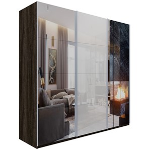 Шкаф трехдверный Эста, 8 зеркал/4 белых стекла, 2700x660x2400, венге мали в Южно-Сахалинске