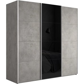 Шкаф 3-х дверный Эста (ДСП/Стекло черное/ДСП) 2700x660x2200, бетон в Южно-Сахалинске
