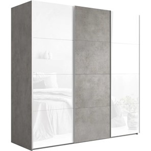 Шкаф 3-х дверный Эста, стекло белое/ДСП/стекло белое, 2400x660x2200, бетон в Южно-Сахалинске