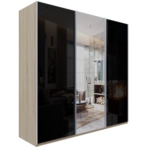 Шкаф Эста, стекло черное/зеркало/стекло черное, 2400x660x2200, дуб бардолино в Южно-Сахалинске