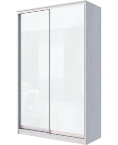Шкаф 2-х дверный Хит-22-12-22 с цветным стеклом, белое №10, Ясень анкор светлый в Южно-Сахалинске