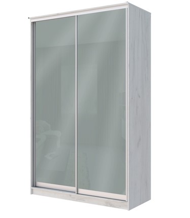 Шкаф 2-х дверный Хит-22-12/2-22 с цветным стеклом, средне-серый 074, Дуб Крафт белый в Южно-Сахалинске - изображение