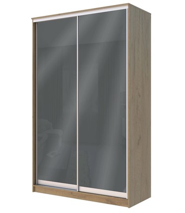 Шкаф 2-х дверный Хит-22-12/2-22 с цветным стеклом, темно-серый 073, Дуб Крафт золотой в Южно-Сахалинске - изображение