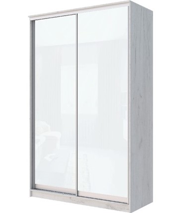 Шкаф 2-х дверный Хит-22-4-12-22 с цветным стеклом, белое №10, Дуб крафт белый в Южно-Сахалинске - изображение