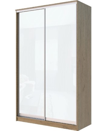 Шкаф 2-х дверный Хит-22-4-14-22 с цветным стеклом, белое №10, Дуб крафт золотой в Южно-Сахалинске - изображение