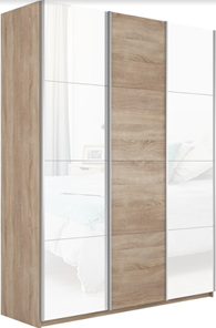 Шкаф трехстворчатый Прайм (Белое стекло/ДСП/Белое стекло) 1800x570x2300, дуб сонома в Южно-Сахалинске - предосмотр