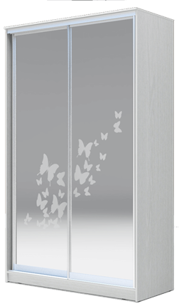 Шкаф 2-х створчатый 2200х1362х420 два зеркала, "Бабочки" ХИТ 22-4-14-66-05 Белая шагрень в Южно-Сахалинске - изображение