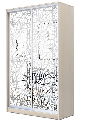 Шкаф-купе 2300х1500х620 два зеркала, "Листья" ХИТ 23-15-66-17 Дуб молочный в Южно-Сахалинске - изображение