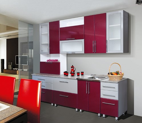 Гарнитур кухонный Мыло 224 2600, цвет Бордо металлик/Серебристый металлик в Южно-Сахалинске - изображение