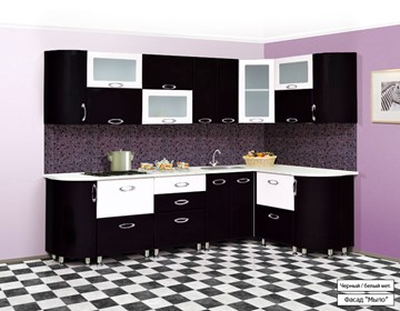 Кухня угловая Мыло 128 2700х1500, цвет Черный/Белый металлик в Южно-Сахалинске - предосмотр