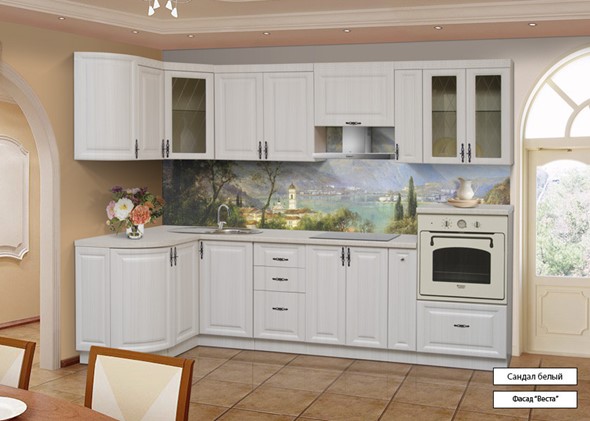 Кухонный угловой гарнитур Веста 1330х2800, цвет Сандал белый в Южно-Сахалинске - изображение