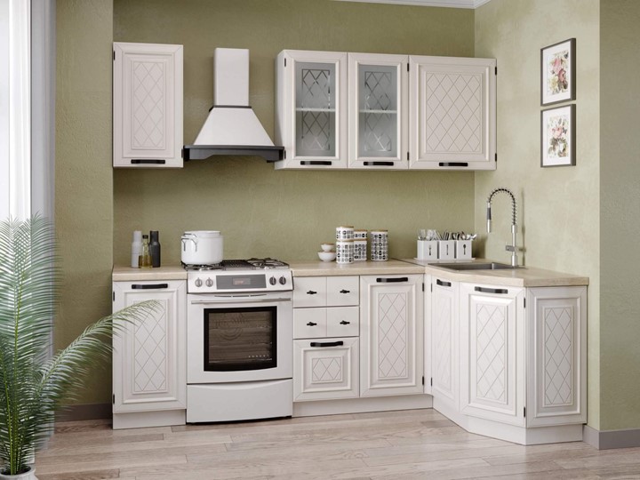 Кухонный гарнитур Марина 2400 угловой №1(Белый/Алебастр) в Южно-Сахалинске - изображение