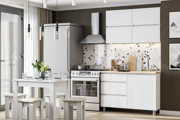 Гарнитур на кухню Токио 1200, белый текстурный/белый текстурный/тростник в Южно-Сахалинске - изображение