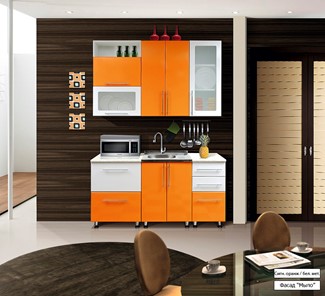 Кухонный гарнитур Мыло 224 1600х718, цвет Оранжевый/Белый металлик в Южно-Сахалинске - предосмотр
