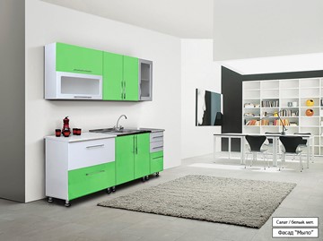Модульный кухонный гарнитур Мыло 224 2000х918, цвет Салат/Белый металлик в Южно-Сахалинске