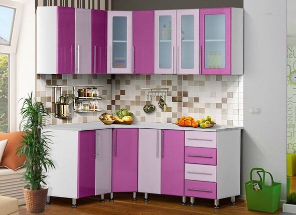 Кухонный угловой гарнитур Мыло 224 1800х1400, цвет Виолетта/Сирень в Южно-Сахалинске - изображение