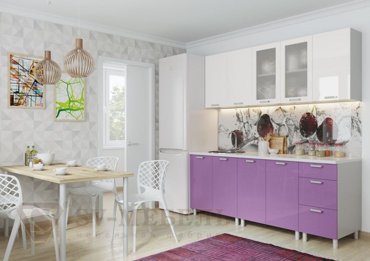 Кухонный гарнитур угловой Модерн, белый глянец/фиолетовый металлик в Южно-Сахалинске - изображение