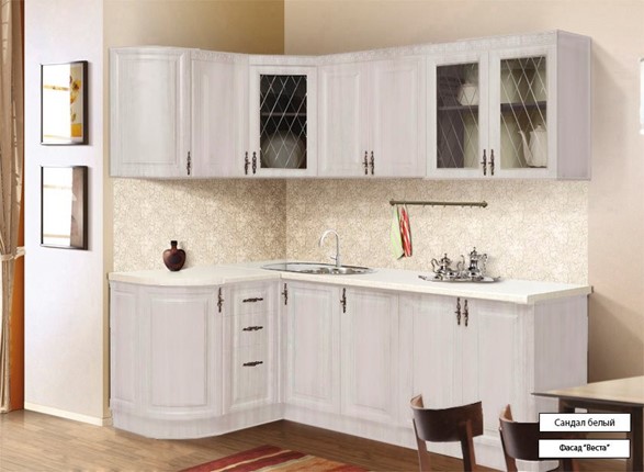 Угловая кухня Веста 1330х2200, цвет Сандал белый в Южно-Сахалинске - изображение
