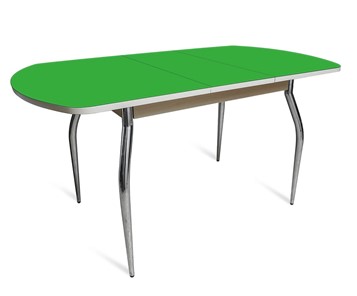 Кухонный раскладной стол ПГ-01 СТ2, дуб молочный/зеленое стекло/35 хром гнутые металл в Южно-Сахалинске - предосмотр