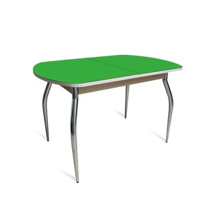 Кухонный раскладной стол ПГ-01 СТ2, дуб молочный/зеленое стекло/35 хром гнутые металл в Южно-Сахалинске - предосмотр 1
