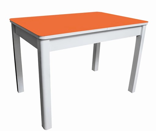 Кухонный раскладной стол Айсберг-01 СТ2, белое ЛДСП/стекло оранжевое/прямые массив белый в Южно-Сахалинске - изображение