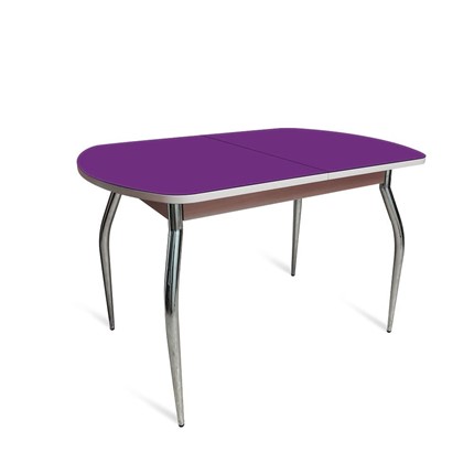 Кухонный стол раскладной ПГ-02 СТ2, дуб молочный/фиолетовое стекло/35 хром гнутые металл в Южно-Сахалинске - изображение