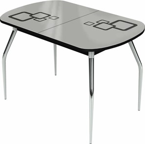 Раздвижной стол Ривьера мини хром №5, Рисунок квадро (стекло белое/черный/черный) в Южно-Сахалинске