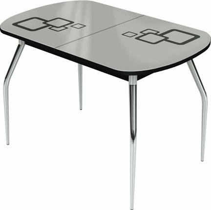 Раздвижной стол Ривьера мини хром №5, Рисунок квадро (стекло белое/черный/черный) в Южно-Сахалинске - изображение