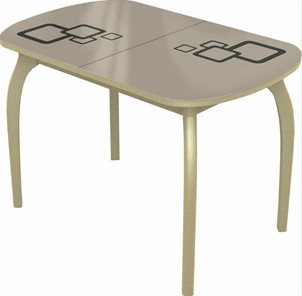 Кухонный раздвижной стол Ривьера мини дерево №1, Рисунок квадро (стекло молочное/коричневый/дуб выбеленный) в Южно-Сахалинске