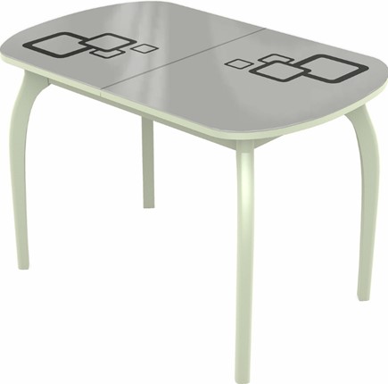 Раздвижной стол Ривьера мини дерево №1, Рисунок квадро (стекло белое/черный/белый) в Южно-Сахалинске - изображение