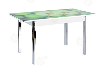 Кухонный стол раздвижной Айсберг-02 СТФ, белое лдсп/зеленые яблоки/ноги хром квадратные в Южно-Сахалинске - предосмотр 3