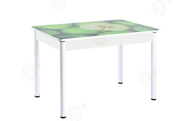 Кухонный раскладной стол Айсберг-02 СТФ, белое лдсп/зеленые яблоки/ноги крашеные в Южно-Сахалинске